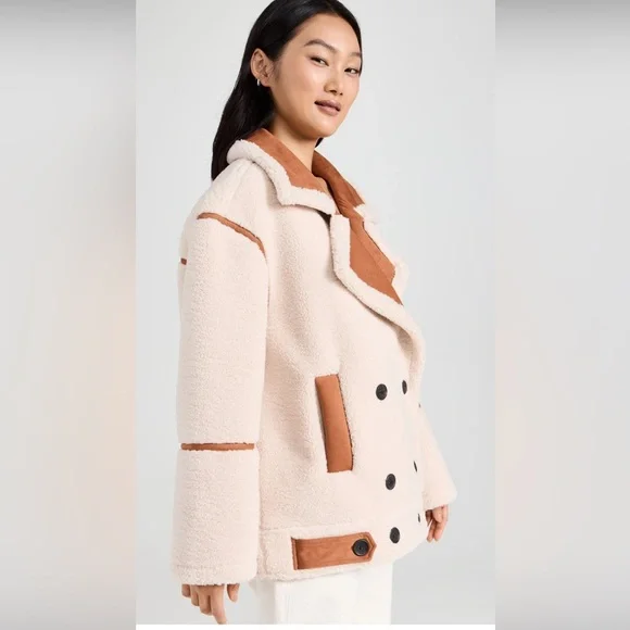 Blank NYC Pick Me Cream & Brown Faux Fur Sherpa Teddy Jacket Coat Sz Medium NWT - Picture 7 of 15